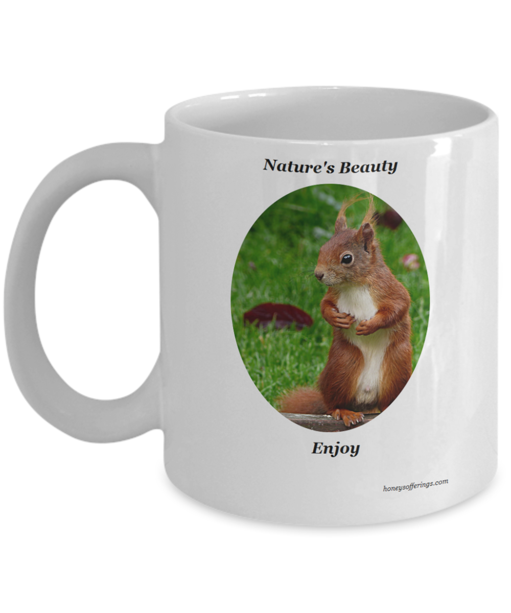 Bushy Brown Squirrel on Nature Lovers Coffee Mug Squirrel Mug with Cute Brown Squirrel