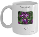 Coffee Mug showing a beautiful dark purple iris flower. Nature Lovers Mug with Dark Purple Iris scene. Dark Purple Iris Coffee Mug with a deep purple iris image. Mug for those who have a love for the deep purple colored iris. Enjoy your morning coffee while viewing this beautiful deep purple colored iris image on the side of your cup. Dark Purple Iris Mug Gift for the Flower Lover.