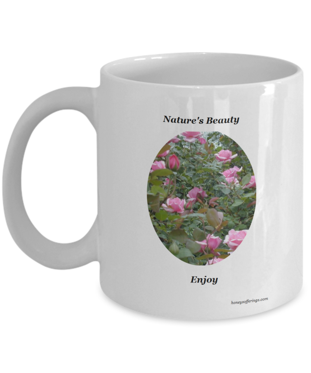 Coffee Mug with Soft Pink Roses Pink Roses Gift Mug. This mug displays a cluster of beautiful light pink roses for one to enjoy while drinking their morning coffee or afternoon tea. This pink roses coffee mug is a great gift for almost any occassion.