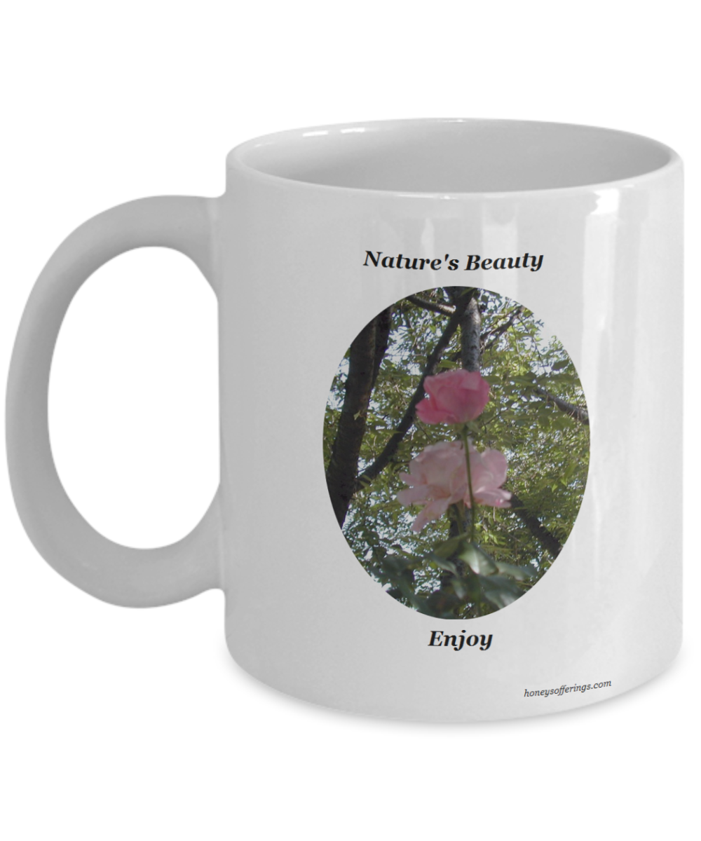 Enjoy Light Pink Roses on the sides of this Coffee Mug Mugs with pink roses elegantly displayed on them. Feel the joy and appreciation when viewing these light pink roses that are displayed on the sides of this coffee mug.