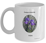 Purple Iris Tea Mug. Nature Lovers Tea Mug with Purple Iris Flower. Purple Iris tea mug. Gift of a Purple Iris Tea Mug for the Iris Flower Lover. Great mug gift for those who love to view nature's purple iris flower while sipping their hot cup of tea.