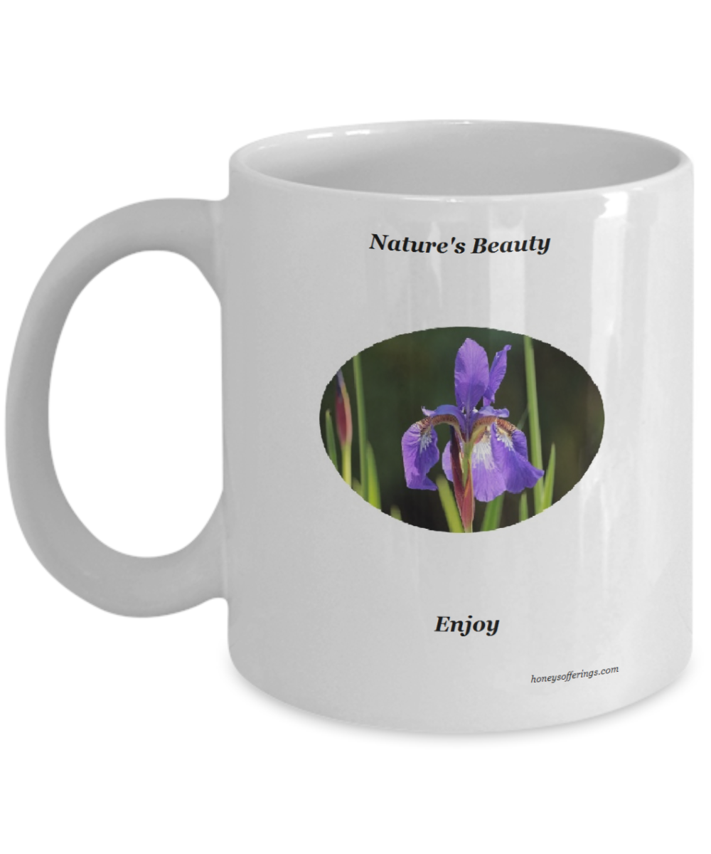 Coffee Mug with Purple Iris Flower Natures Beauty Coffee Mug with Purple Iris Flower to brighten your day.