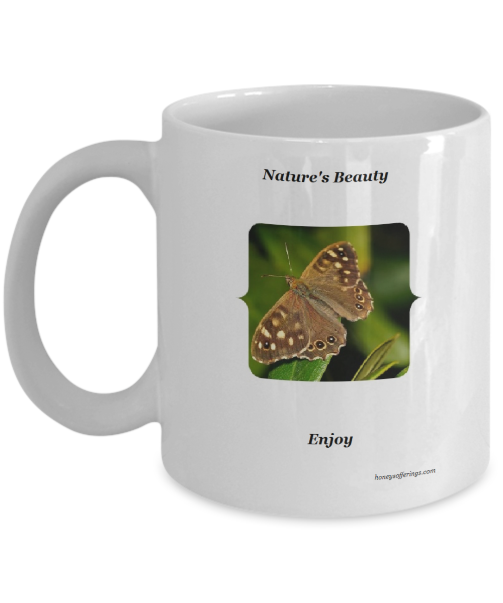 Speckled Wood Butterfly on Nature Lovers Coffee Mug Butterfly Mug with Speckled Wood Butterfly