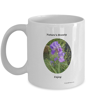 Coffee Mug with Purple Iris for the Nature Lover Floral Coffee Mug with Purple Iris for Mom or Nature Lover Friend - Floral Mug, 11 oz mug, dishwasher and microwave safe iris mug.